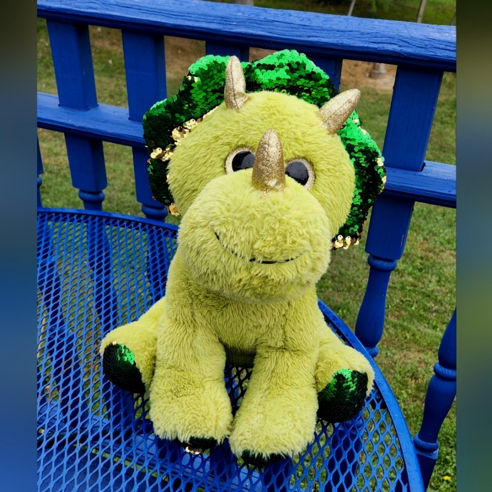 16" Sequin Dino Stuffed Plush Dino Toy with Big Sparkle Eyes